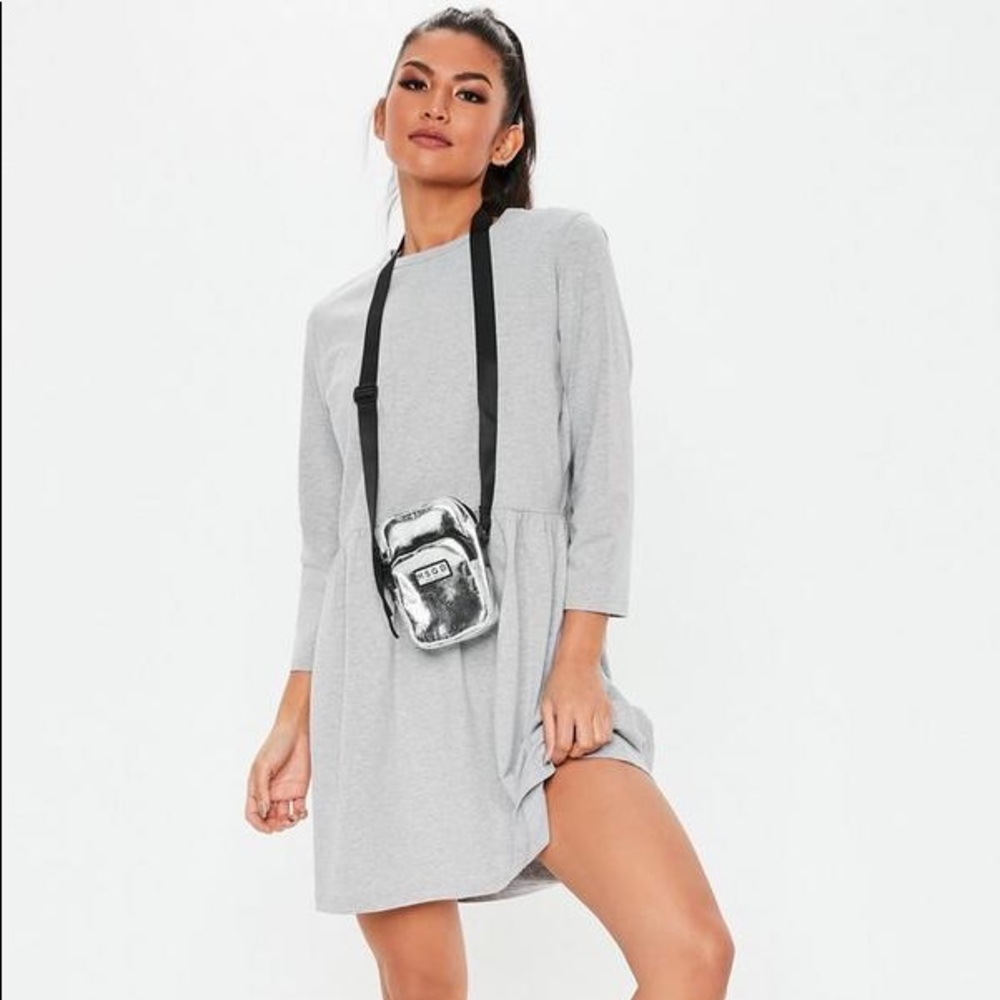 Missguided grey jersey half sleeve smock dress
